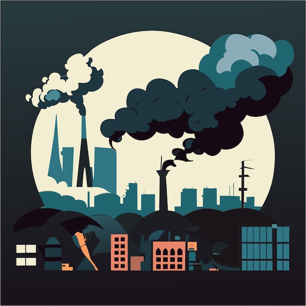 Vector pollution's assault graphic concept of pollution's consequences