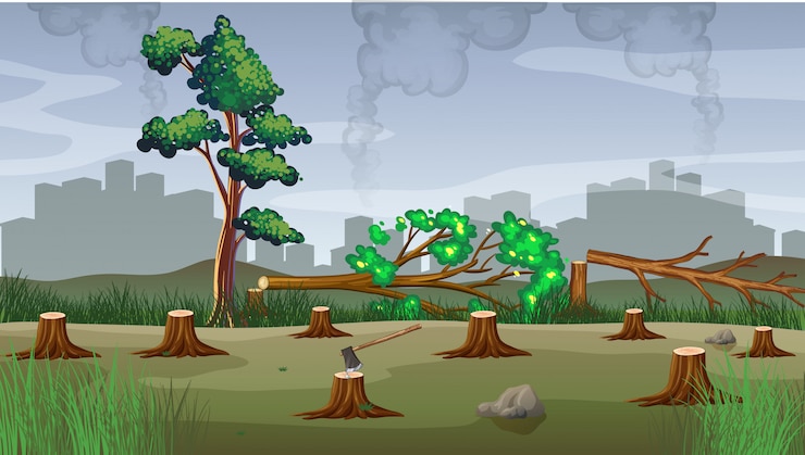 Vector pollution theme with deforestation illustration
