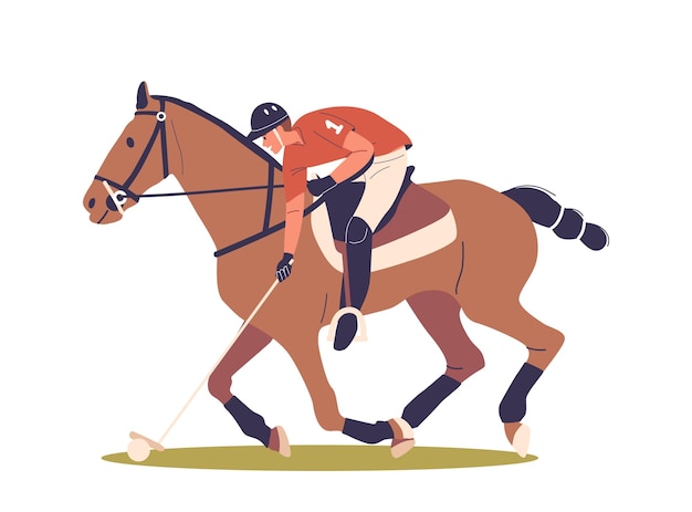 ポロ 選手 は,ボール を 追いかける とき,マレット を 精密 に 握っ て いる 強力 な 馬 に 乗っ て いる