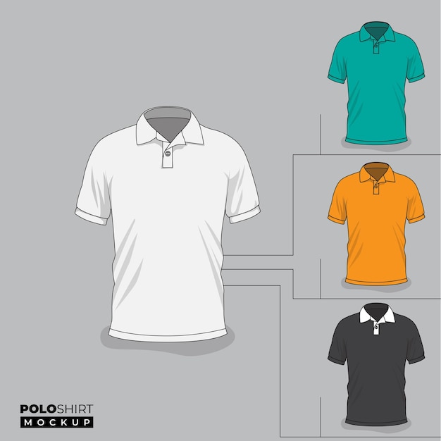 Vettore design mockup polo con design bianco verde giallo e nero nella vista frontale