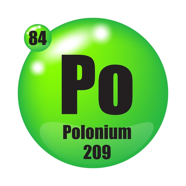 Polonium icon Po chemical element Atomic number 84 Mass 209 Green sphere image Vector symbol