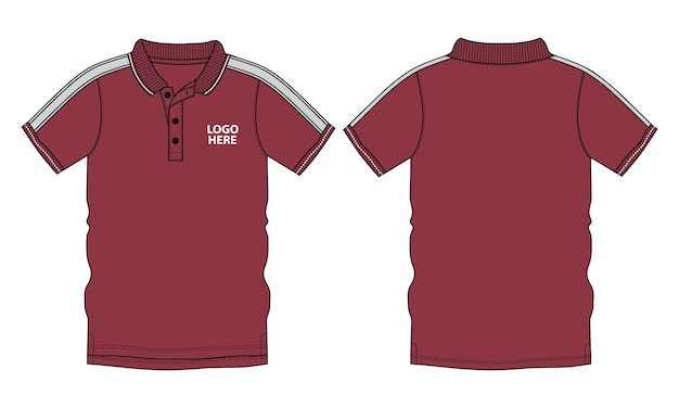 Poloshirt met korte mouw Technische mode platte schets vector illustratie rode kleur sjabloon