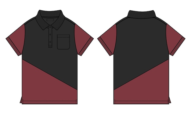 Vector poloshirt met korte mouwen knippen en naaien plat schets technische tekening vector sjabloon voor baby jongens