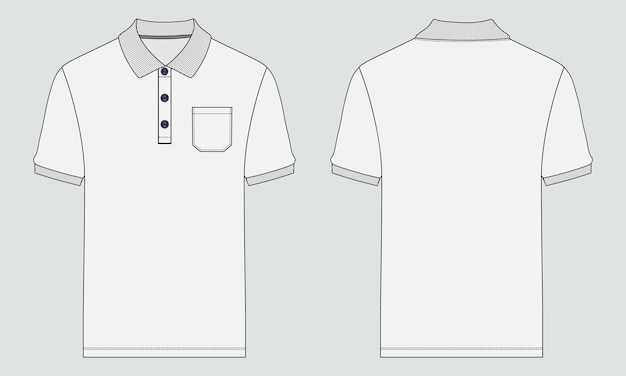 Poloshirt met korte mouwen Technische mode platte schets Vectorillustratiesjabloon