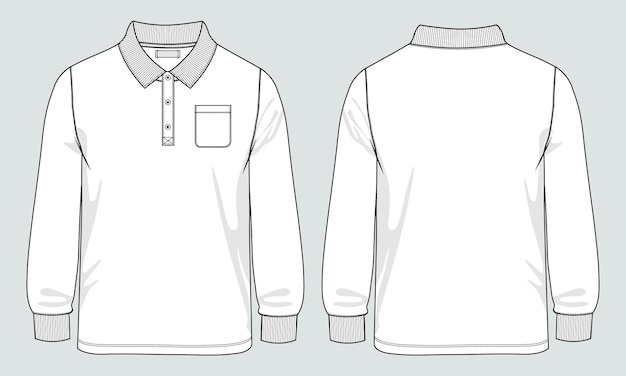 Poloshirt met lange mouwen Technische mode platte schets Vector illustratie sjabloon