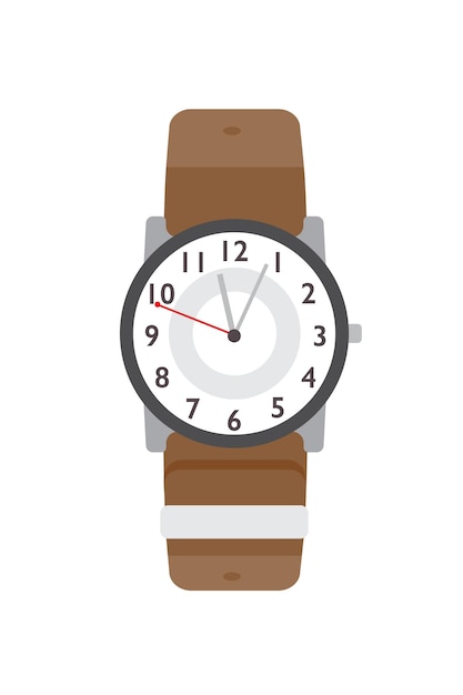 Polshorloge platte vectorillustratie. modern accessoire, stijlvol item. klassiek polsbandje horloge kleur ontwerpelement. tijdteller, eigentijdse polsklok die op witte achtergrond wordt geïsoleerd.