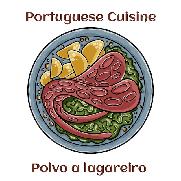 Vector polvo a lagareiro traditional portuguese dish ogrilled octopus with potatoes