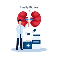 Vector polycystic kidney disease concept illustration, healthy kidney