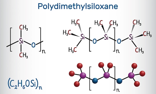 Vector polydimethylsiloxane pdms silicone polymer molecule structural chemical formula and molecule