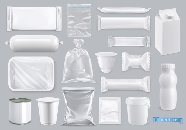 Polyethylene and polystyrene packaging for food 3d set
