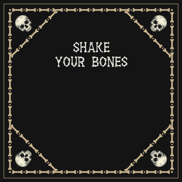 Polygon frame made of bones half human skull Layout template with copy space copy text For Halloween Dia de los Muertos holiday decoration Gothic vintage style