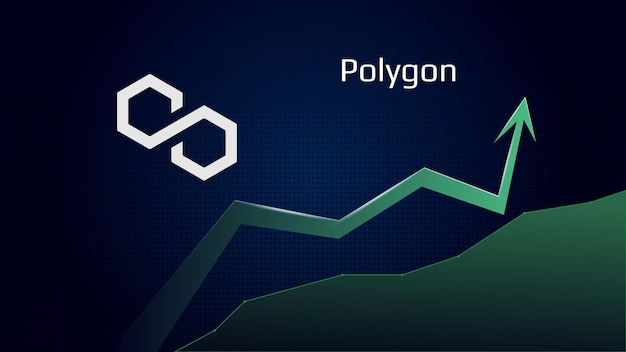 ベクトル ポリゴンマティック (polygonmatic) は上昇トレンドで価格が上昇しています仮想通貨コインのシンボルと緑色の上向きの矢印