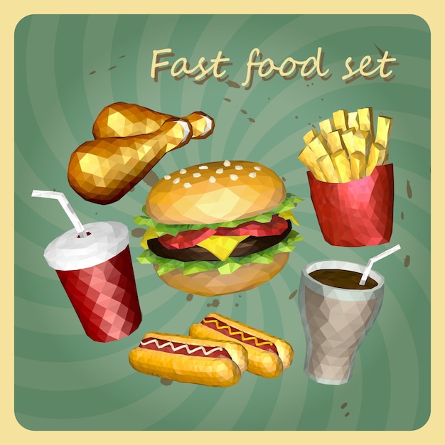 Vector polygon style fast foods set