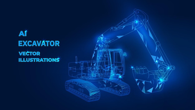 Polygonal 3d excavator in dark blue background Vector