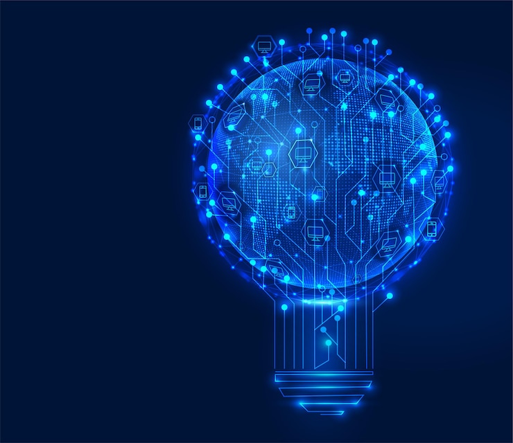 Vector polygonal 3d new blockchain network planet in dark blue background. outline concept vector.