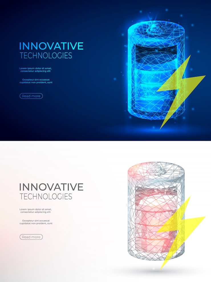 Vector polygonal battery charge abstract background.