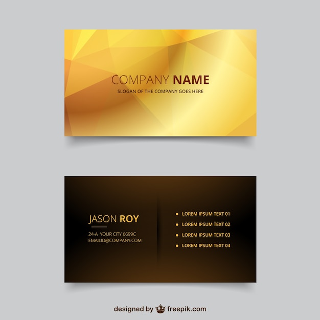 Vector polygonal business card in golden and brown tones