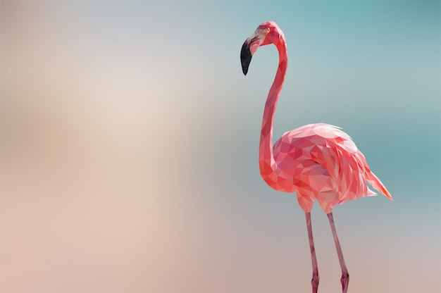 多角形の幾何学的なフラミンゴの動物の背景