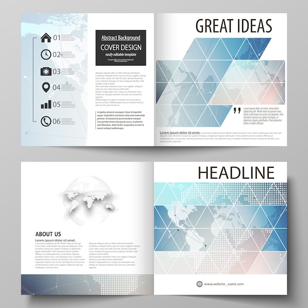 Polygonal geometric linear texture.  illustration of editable layout of  square design bi fold brochure