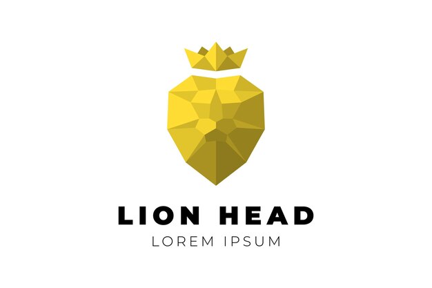 ベクトル 王冠のブランドの王室の紋章の三角形の折り紙が付いている多角形の幾何学的な低いポリ金のライオンの頭