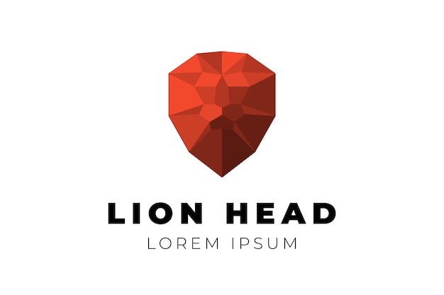 Polygonal geometric low poly lion head triangle origami polygon red vector illustration