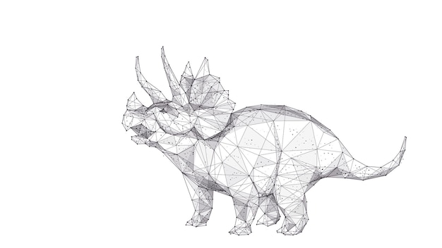 Vector polygonal huge 3d triceratops with horns isolated in white background abstract hand drawing