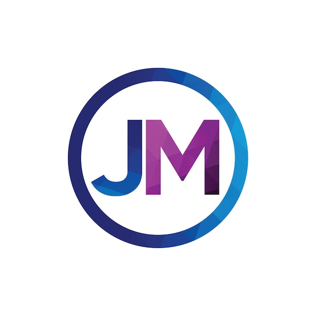 Polygonal jm letter monogram design with blue and red color circle shape vector eps