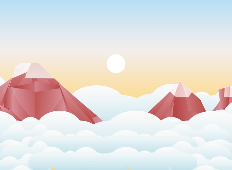 Vector polygonal landscape of mountains with snow and clouds design, nature and outdoor theme  illustration