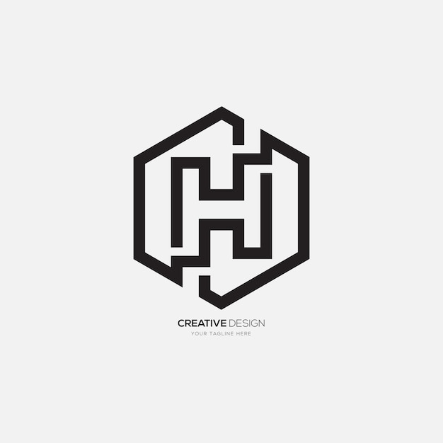 多角形文字 H ライン アートのユニークな形状のロゴ