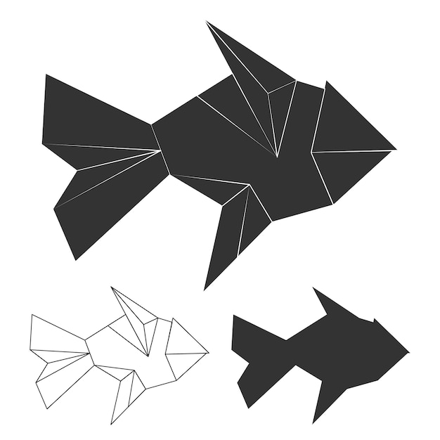 Polygonal, line and silhouette fish set