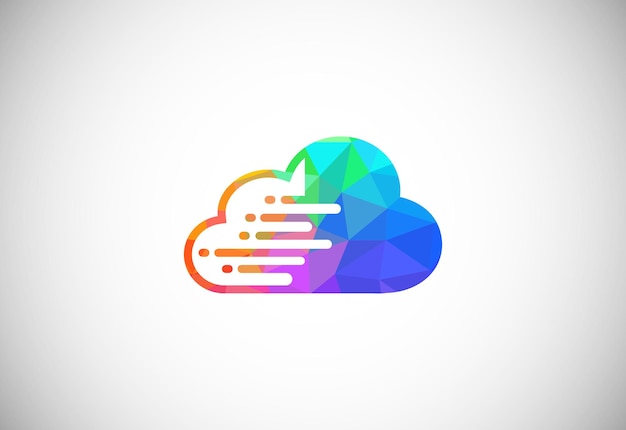 Vector polygonal low poly cloud computing logo colorful abstract triangles style cloud icon