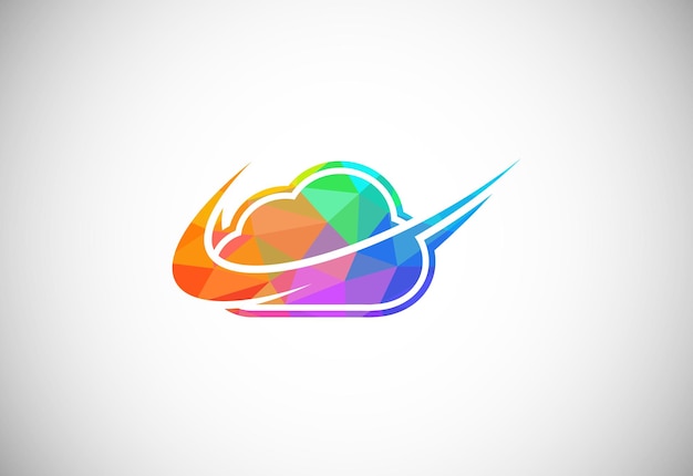 Polygonal low poly cloud computing logo Colorful abstract triangles style cloud icon