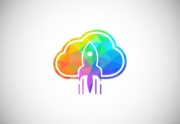 Многоугольный низкополигональный логотип облачных вычислений Красочные абстрактные треугольники в стиле облака значок