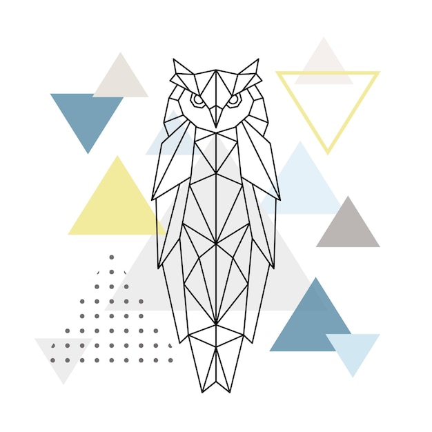 Polygonal owl on abstract background with triangles