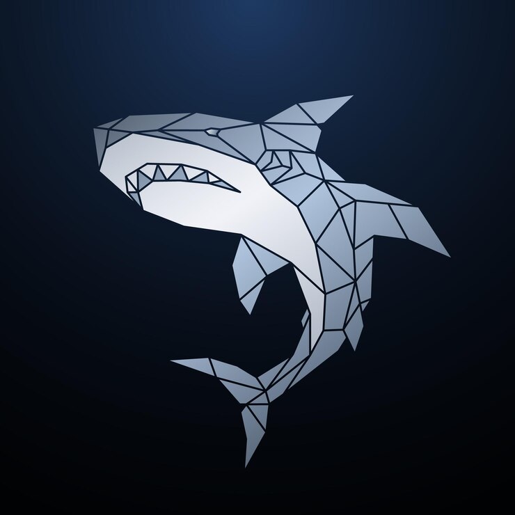 Vector polygonal shark at depth shark