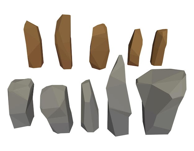 Vector polygonal stone set. isolated on white background. 3d vector illustration. isometric view. low poly