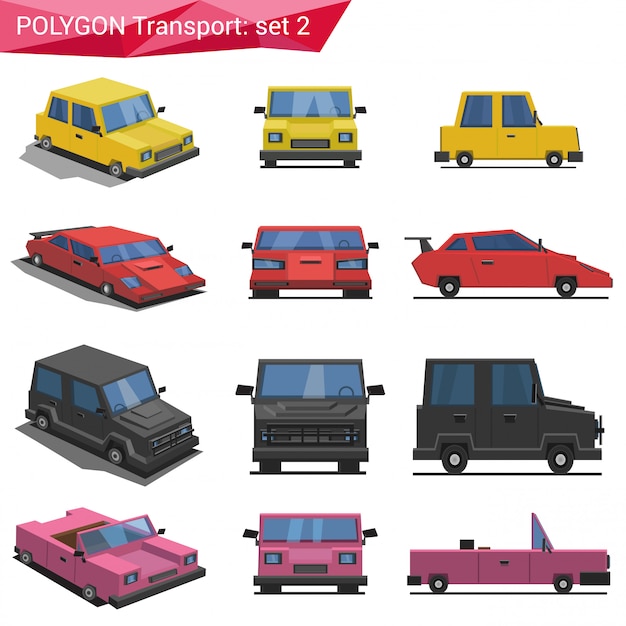 Вектор Полигональный стиль транспортных средств набор иллюстраций.