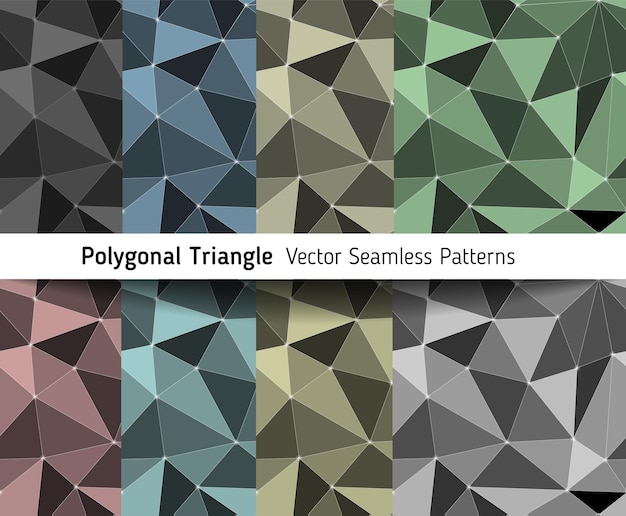 Vector polygonal triangle vector seamless pattern set