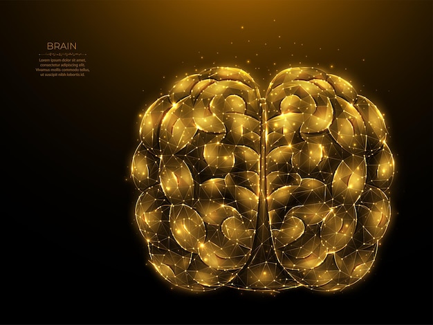 Polygonal vector illustration of a human brain on a dark background