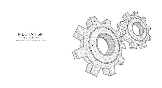 Polygonal vector illustration of a mechanism Gears cogwheel or settings low poly art