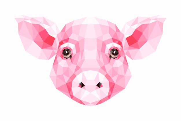 Polygonal vector illustration of pink pig, symbol of 2019