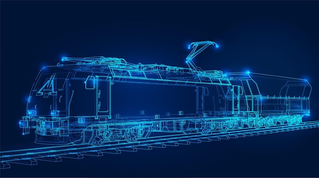 Polygonal vector train in dark blue background