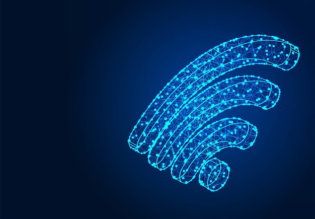 Многоугольная иконка Wi-Fi Вектор Низкополигональная геометрия каркаса треугольные линии точки многоугольники формы