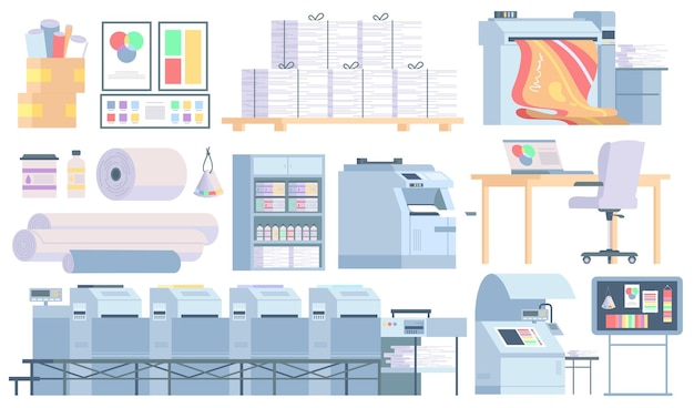 Vector polygraphy equipment set for publishing industry and production