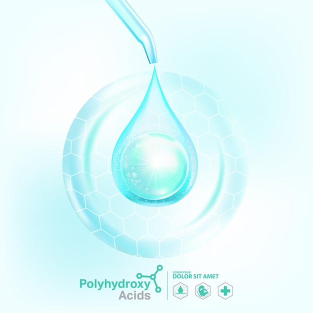 Vector polyhydroxy zuren pha serum voor huidverzorging cosmetic.