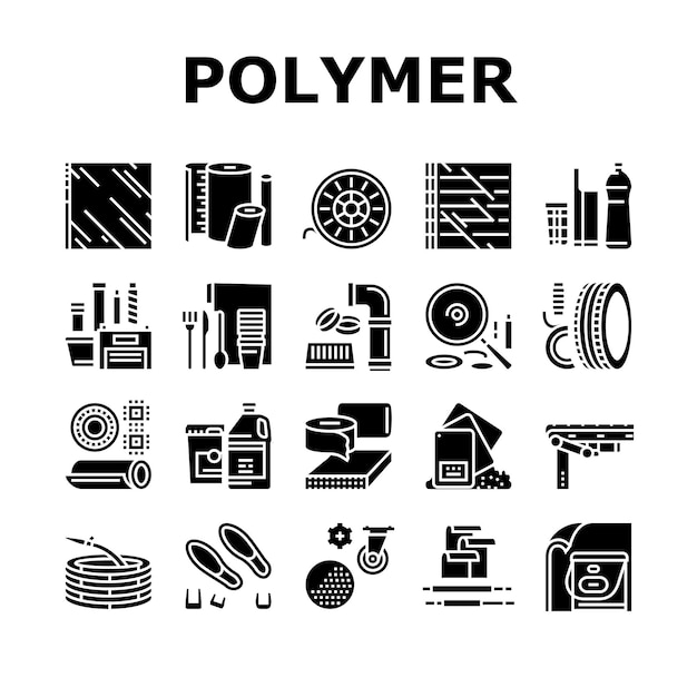 Vector polymer material industry goods icons set vector