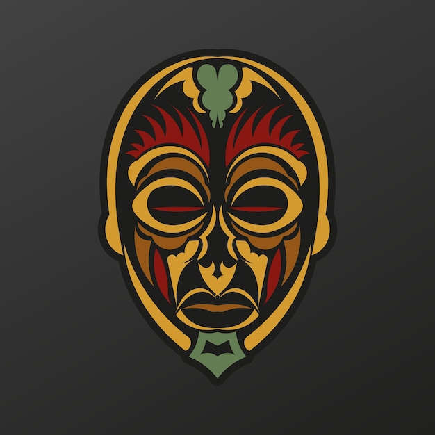 Maschera totem della polinesia in colore barocco volto degli dei delle tribù antiche tatuaggio motivo lussuoso con motivi in pizzo illustrazione vettoriale isolata