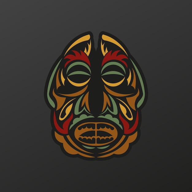 polynesia totem mask in baroque color luxurious pattern with lace motifs isolated vector illustration