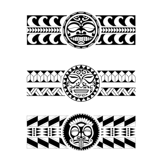 Vector polynesian armband tattoo stencil set pattern samoan black and white texture vector illustration