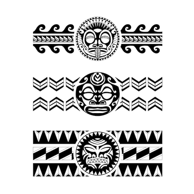 Polynesian armband tattoo stencil set Pattern samoan Black and white texture Vector illustration